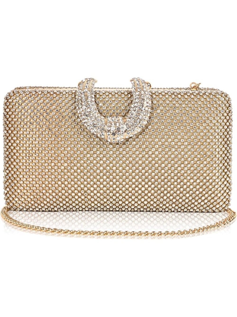 π Women's Gold Party Dressy Handbag Sparkly Rhinestone Crystal Evening Clutch - Picture 3 of 6